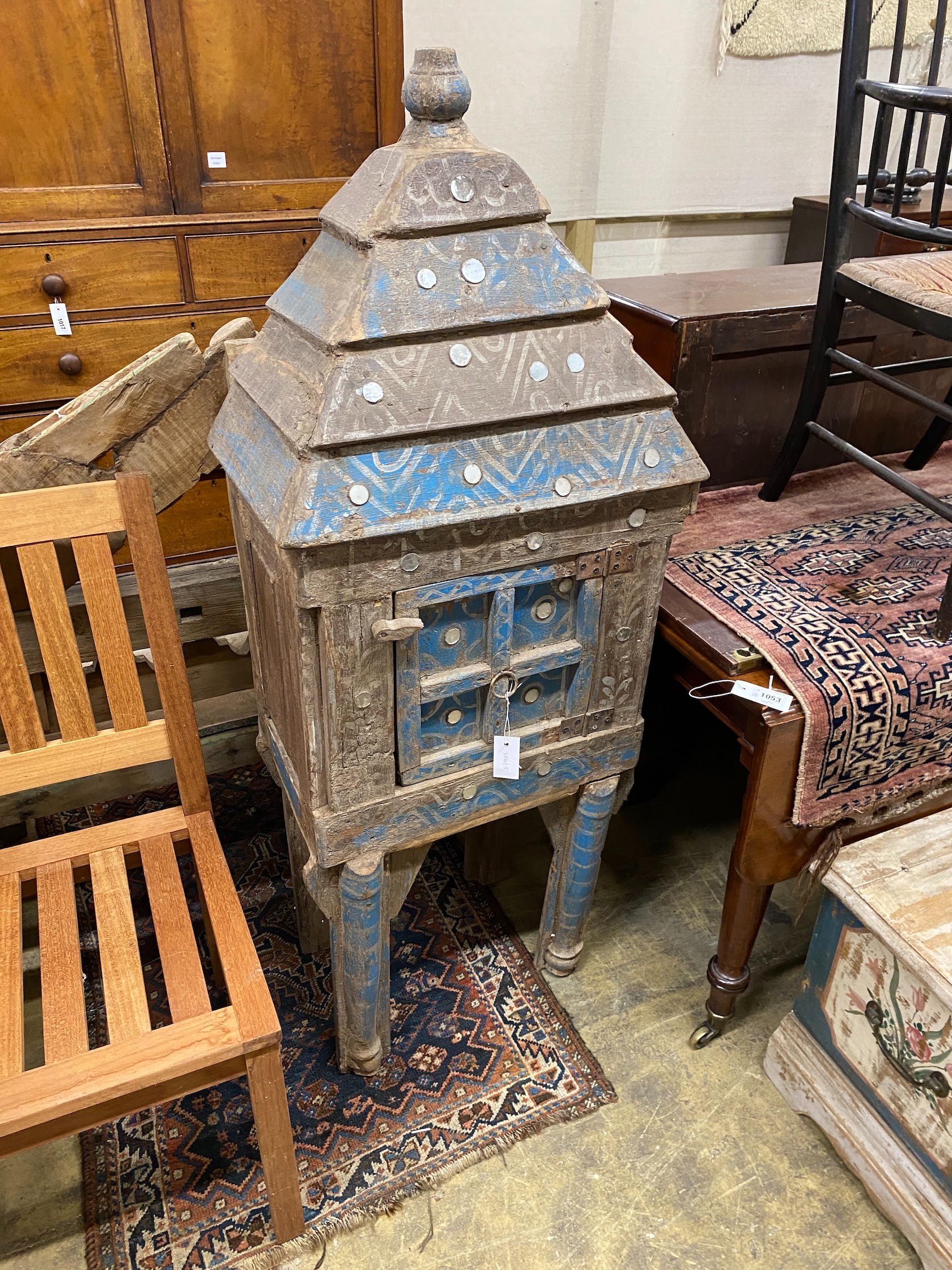 An Indonesian painted hardwood hutch cabinet, width 54cm, depth 36cm, height 142cm